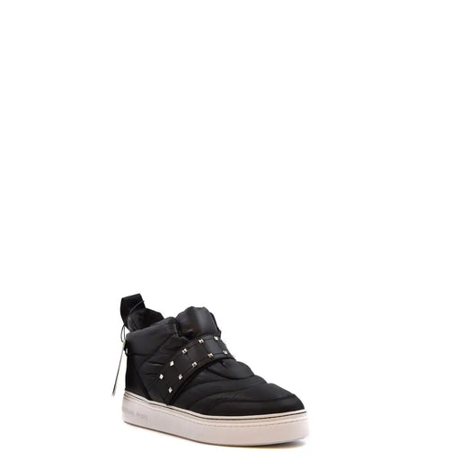 Schwarze, gesteppte Nylon-Sneaker von Michael Kors für Damen mit Lederbesatz, silbernen Nieten und weißer Gummisohle