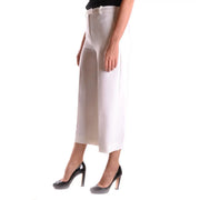 Cremefarbene, hochgeschnittene und weite Stretchhose von Michael Kors für Damen mit weißem Reißverschluss und Knopfverschluss