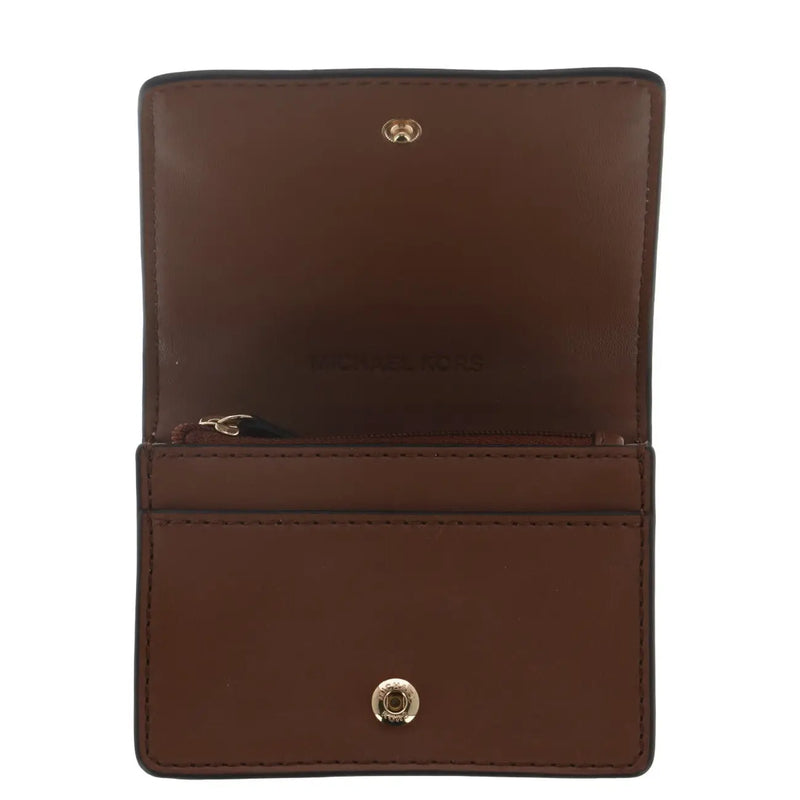 Michael Kors Damen-Geldbörse aus beigebraunem Leder mit goldfarbenen Beschlägen und Reißverschlussfach, 10,5 x 8 x 3 cm