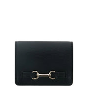 Schwarze Michael Kors Damen-Geldbörse aus Leder mit goldfarbenem Trensenverschluss und Taschenknöpfen, 10,5 x 8 x 3 cm