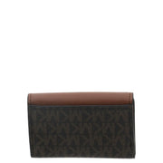 Michael Kors Damen-Geldbörse in Schwarz und Braun mit Logo-Monogramm-Muster und Glattlederbesatz, 11 x 6,5 x 3 cm