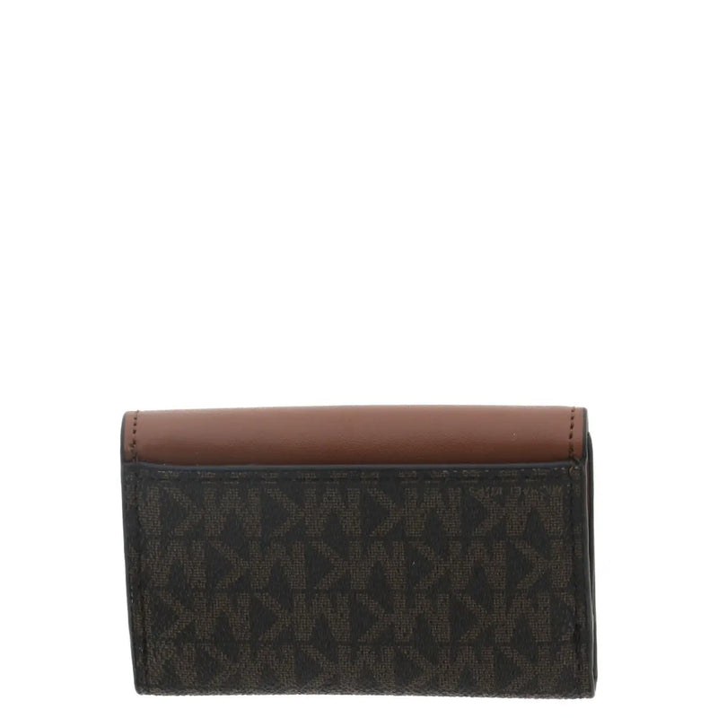 Michael Kors Damen-Geldbörse in Schwarz und Braun mit Logo-Monogramm-Muster und Glattlederbesatz, 11 x 6,5 x 3 cm