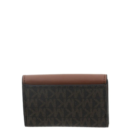Michael Kors Damen-Geldbörse in Schwarz und Braun mit Logo-Monogramm-Muster und Glattlederbesatz, 11 x 6,5 x 3 cm