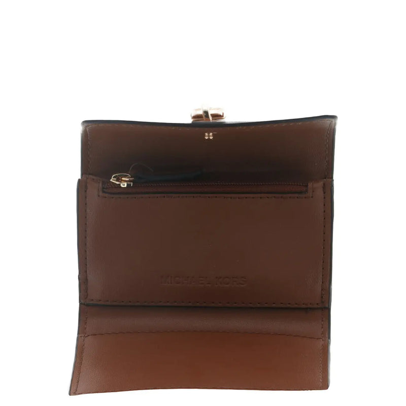 Michael Kors Damen-Geldbörse aus braunem Leder mit goldfarbenem Verschluss und Reißverschluss, Maße: 11 x 6,5 x 3 Zentimeter
