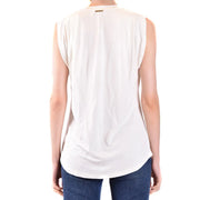 Weißes Michael Kors Damen-Tanktop aus Baumwolle mit Rundhalsausschnitt top mit lockerer Passform, ärmellosem Design und dezentem, sichtbarem Markenlogo auf der Rückseite