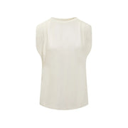 Weißes Michael Kors Damen-Tanktop aus Baumwolle mit Rundhalsausschnitt top mit cremefarbenem, ärmellosem, weichem Stoff und dezenten Schulterfalten