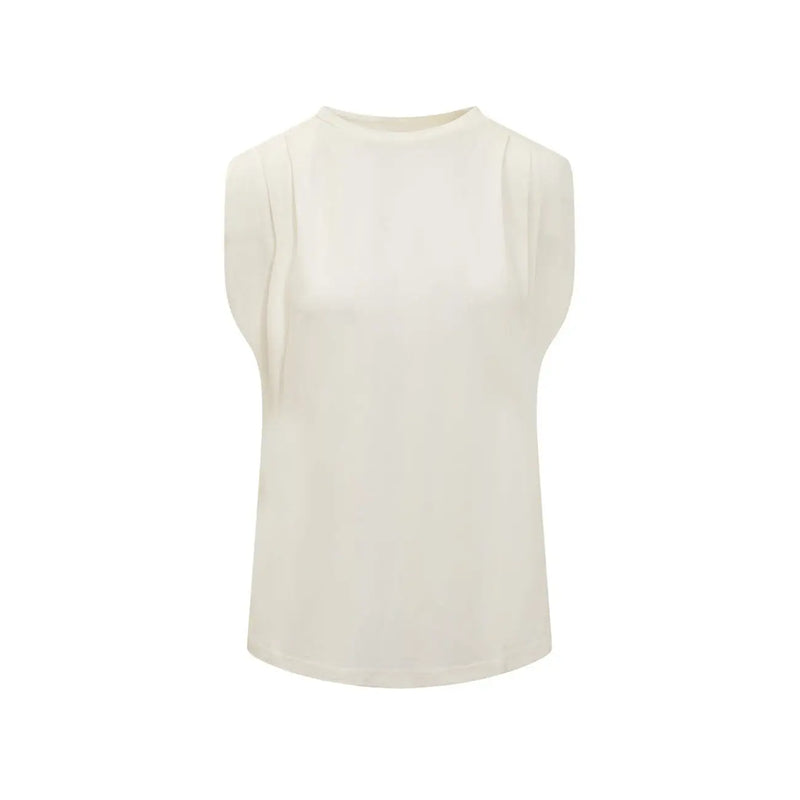 Weißes Michael Kors Damen-Tanktop aus Baumwolle mit Rundhalsausschnitt top mit cremefarbenem, ärmellosem, weichem Stoff und dezenten Schulterfalten