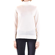 Michael Kors Damen-Rollkragenpullover aus Wolle in Off-White mit dezentem Glanz und goldfarbenen Knöpfen an der Seitennaht