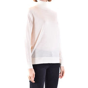 Weißer Michael Kors Damen-Rollkragenpullover aus Wolle mit weichem, transparentem Stoffüberzug und dezenten goldenen Knöpfen