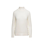 Michael Kors Damen-Rollkragenpullover aus Wolle in Creme mit goldfarbenen Knöpfen an den Seitennähten