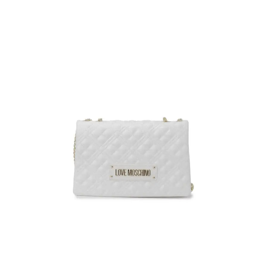 Love Moschino white mini quilted bag for women, perfect spring summer accessory.