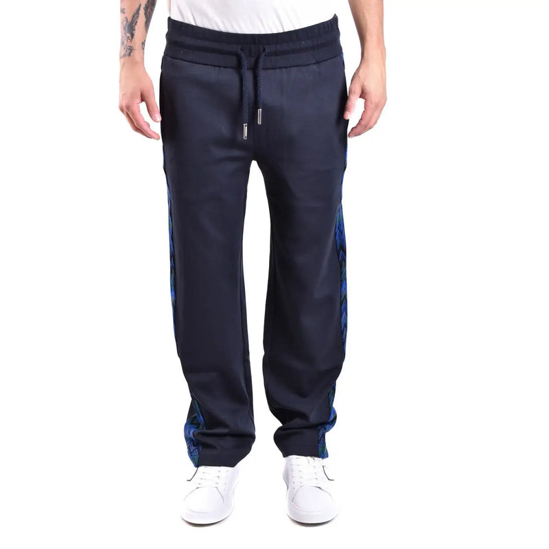 Missoni Herren-Hose aus blauer Viskose in regulärer Passform mit marineblauen Jogginghosen, leuchtend blauen gemusterten Seiteneinsätzen und Kordelzugbund