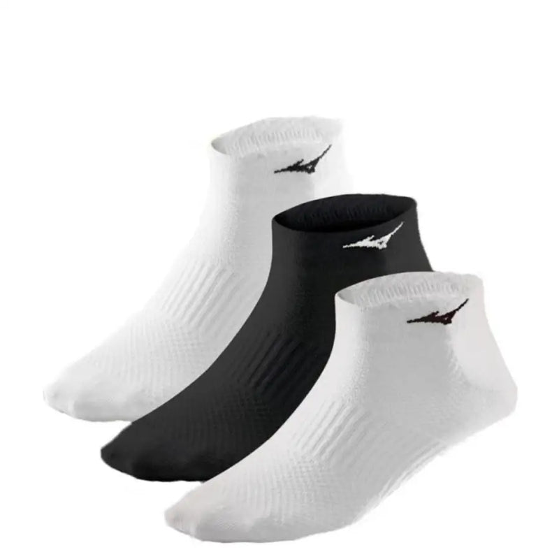 Dreierpack weiße Mizuno Herren-Sportsocken für alle Jahreszeiten mit gerippter Struktur und Logo