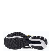 Black and white running shoe with textured sole, nike air zoom design.