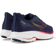 Mizuno Herren-Sneaker, sportliche Schnürschuhe aus Stoff, marineblaues Modell Wave Ultima 17 Laufschuh mit gelben und roten Akzenten