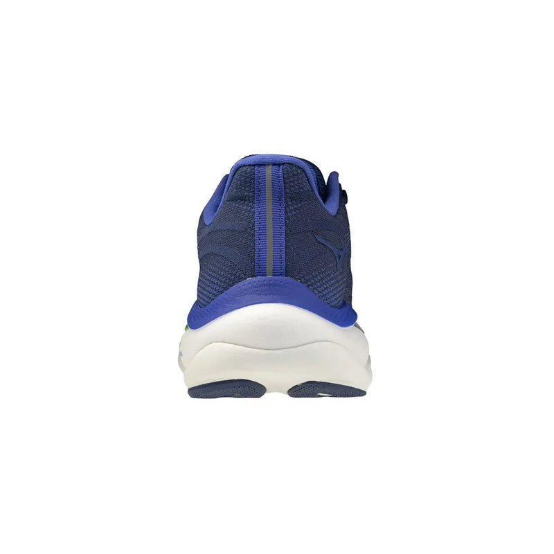 Mizuno Herren-Sneaker, blau, sportliche Schnürschuhe, marineblaues und königsblaues Mesh mit weißer Zwischensohle, Vorderansicht