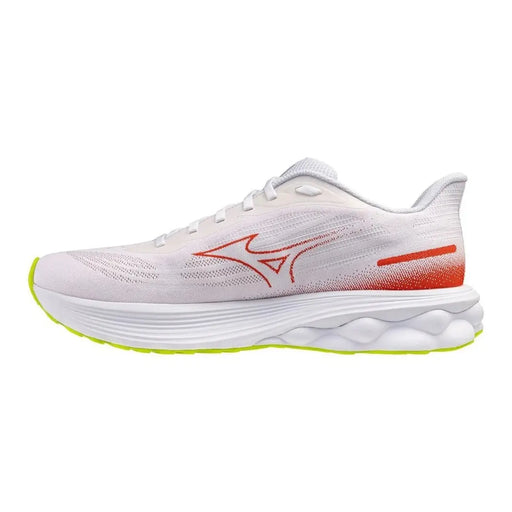 Mizuno Herren-Sneaker, weiße, sportliche Schnürschuhe mit orangefarbenen und neongrünen Akzenten zum Laufen und Trainieren