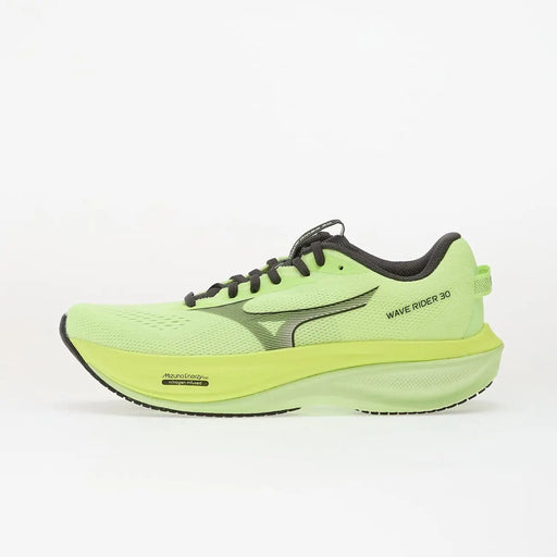 Mizuno Herren-Sneaker, limettengrüner Wave Rider 30 Laufschuh mit schwarzen Schnürsenkeln und atmungsaktivem Mesh-Obermaterial aus Textil