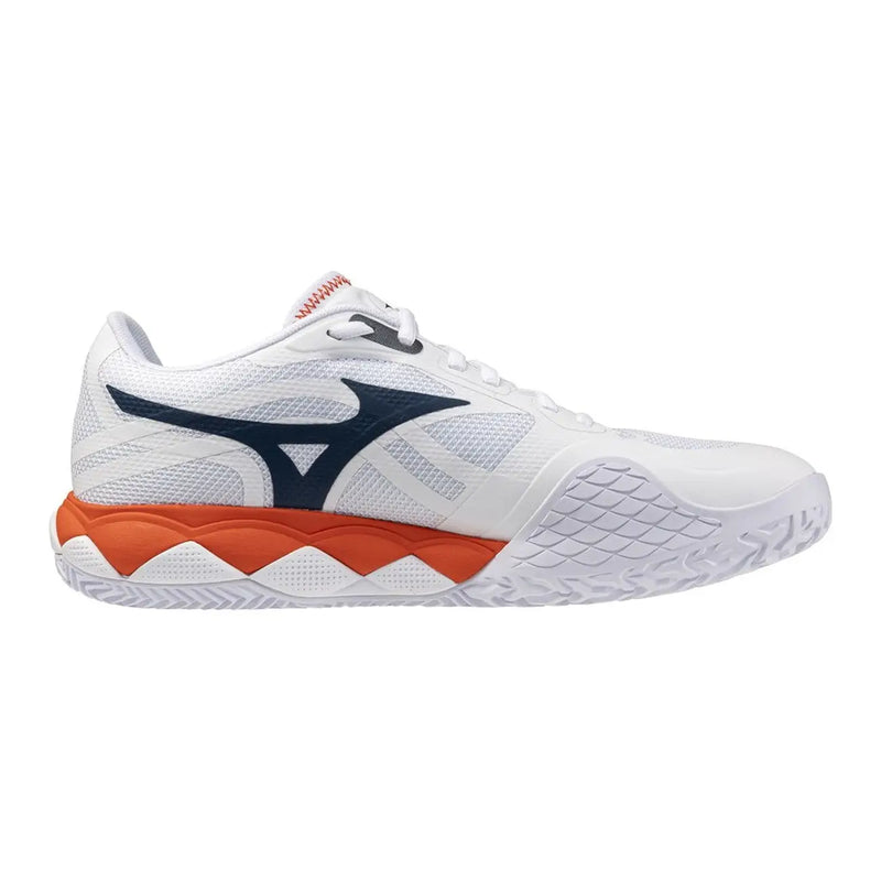 Mizuno Herren-Sneaker, weiß, sportliches Obermaterial, Volleyballschuhe aus Textil mit marineblauen und orangen Akzenten für den aktiven Einsatz