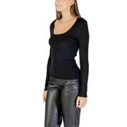 Women’s black ribbed long-sleeve scoop-neck top from Morgan De Toi displayed in the image