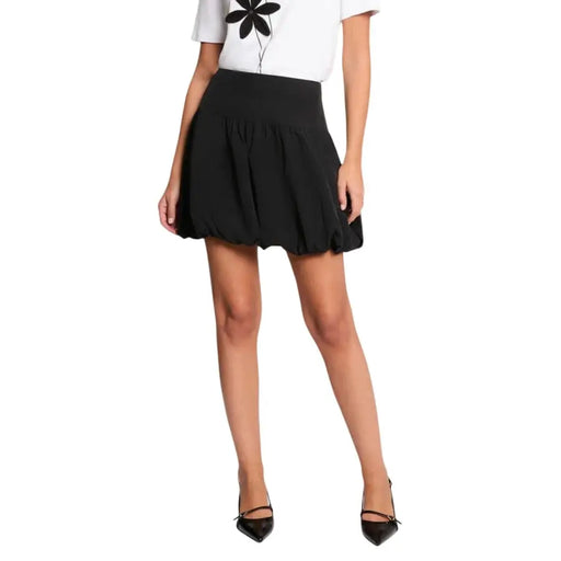 Morgan De Toi black polyamide high-waisted flared skirt with gathered waistband and soft flowing fabric for women