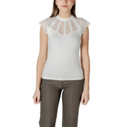 Morgan De Toi schwarze ärmellose Rollkragenbluse mit Spitzenschultern