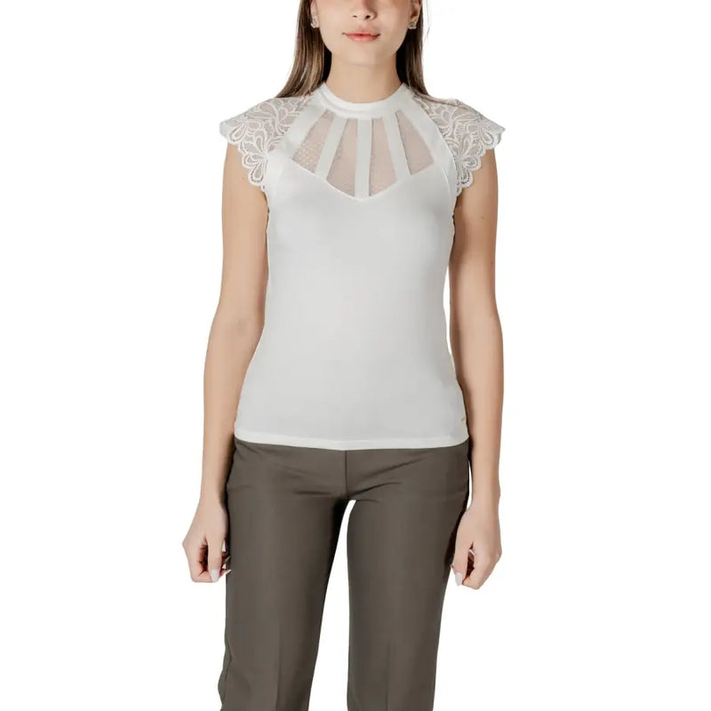 Morgan De Toi schwarze ärmellose Rollkragenbluse mit Spitzenschultern