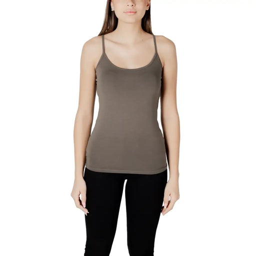 Sleek olive green Morgan De Toi cotton spaghetti strap tank top for women