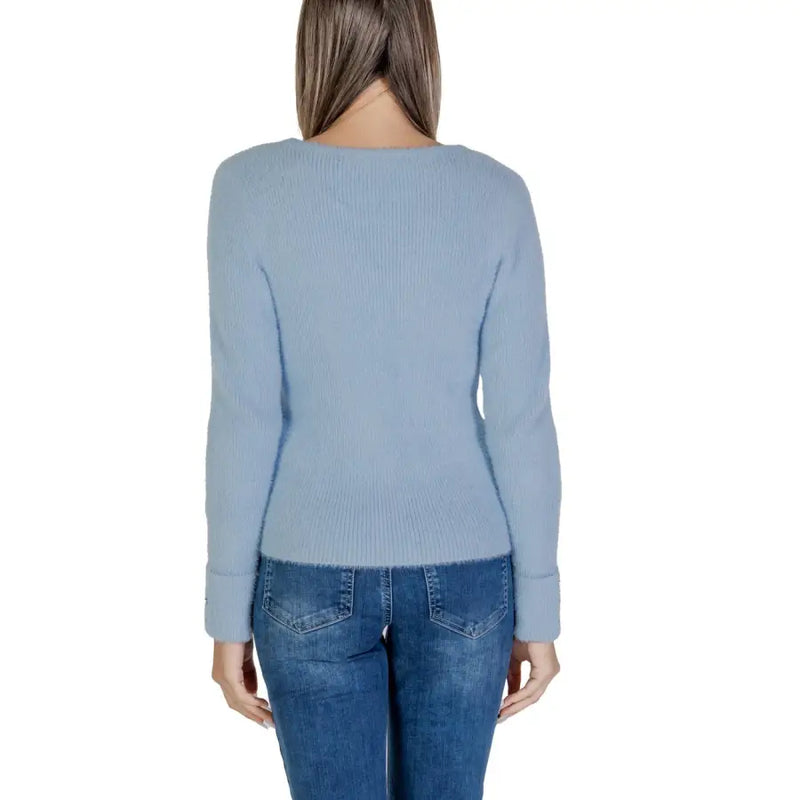 Morgan de toi light blue long sleeve ribbed knit sweater with rounded neckline made of soft knitwear fabric