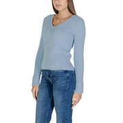 Morgan De Toi light blue long v neck knitwear soft ribbed knit long sleeved sweater in light blue