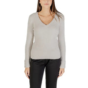 Light grey v-neck long-sleeve sweater with ribbed cuffs from Morgan De Toi Knitwear collection