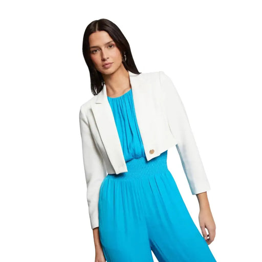 Morgan De Toi Weißer, kurzer Blazer mit 3/4-Ärmeln und goldenem Knopf