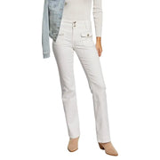 Morgan de toi white women jeans in high-waisted white denim with straight-leg cut and silver-toned buttons for spring summer