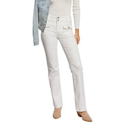 Morgan de toi white women jeans in high-waisted white denim with straight-leg cut and silver-toned buttons for spring summer