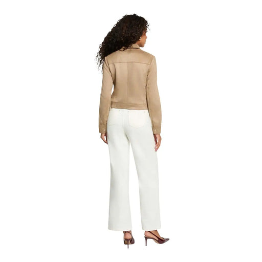 Beige Leder-Motorradjacke mit kurzem Schnitt und dezenten Ziernähten von Morgan De Toi Damen-Polyesterblazer-Kollektion