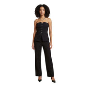 Morgan de toi schwarzes, trägerloses Baumwollkorsett für Damen top mit Knopfdetails und passender weit geschnittener Hose, Vorderansicht