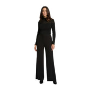 Morgan de toi Schwarzer Damen-Overall aus Polyester mit hohem Kragen und Spitzendetails an Schultern und Bündchen