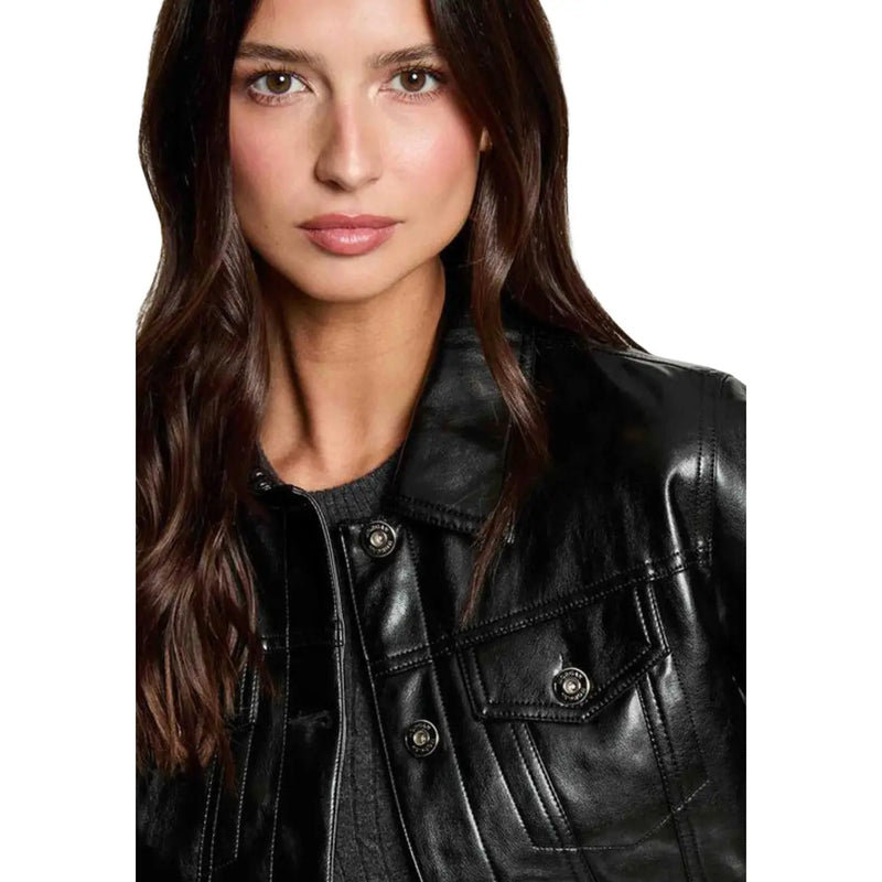 Morgan de toi women black synthetic blazer featuring silver-toned buttons stitched detailing and classic design