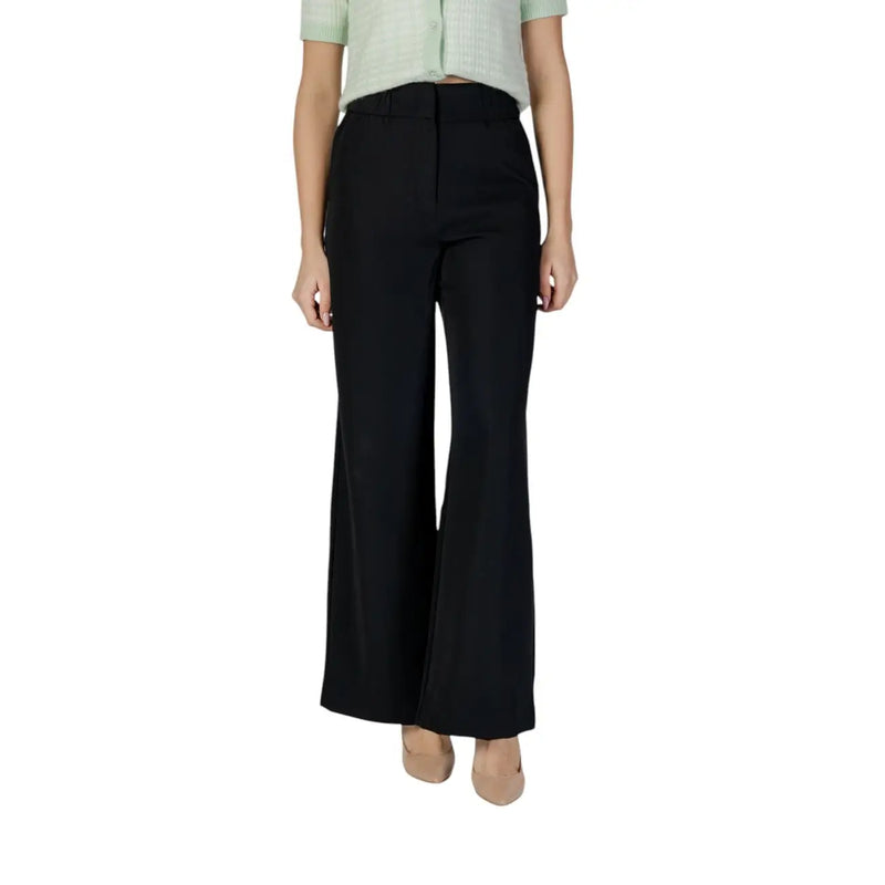 Morgan De Toi Schwarze, hochgeschnittene Damenhose aus Polyester mit weitem Bein, Reißverschluss und Knopfverschluss sowie taillierter Passform