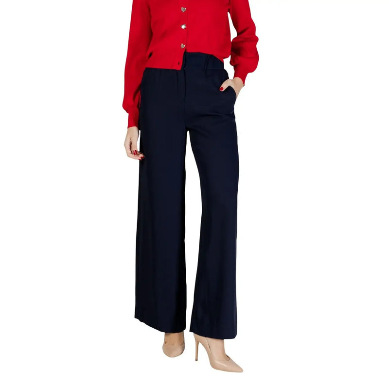 Marineblaue Hose mit weitem Bein Morgan De Toi Damenhose mit geraden Vordertaschen aus Polyestergewebe