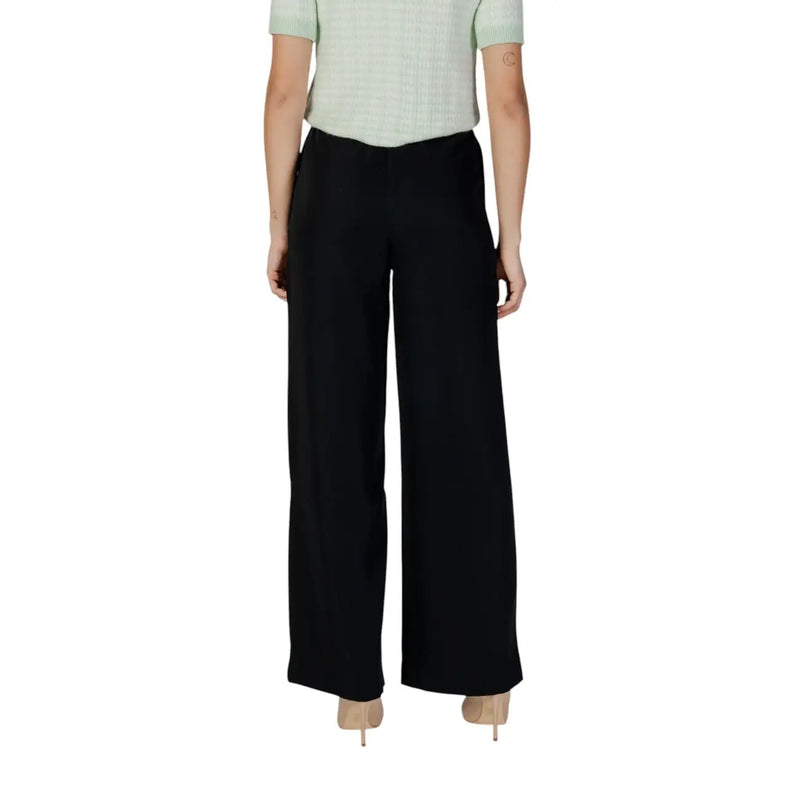 Morgan de toi Schwarze Damenhose aus Polyester mit weitem Bein, elegantem Schnitt, Reißverschluss und Knopfverschluss