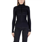 Morgan De Toi Schwarzer Damen-Rippstrickpullover mit Rollkragen, mittigem Reißverschluss und horizontalen Struktureinsätzen