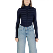 Morgan De Toi Schwarzer Damen-Rollkragenpullover aus Viskose, marineblau gerippt top mit horizontal gestreifter Textur