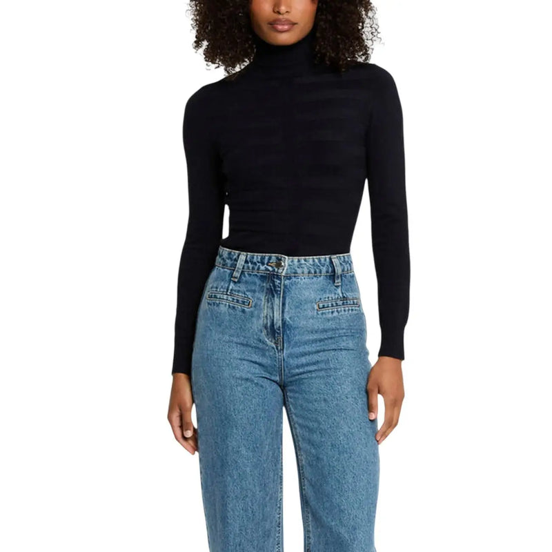 Morgan de toi Schwarzer, gerippter Rollkragenpullover aus Viskose für Damen top mit langen Ärmeln für elegante Lagenlooks