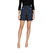 Morgan De Toi women blue checked skirt in polyester navy tweed with white grid pattern and dark blue belt accents at waist