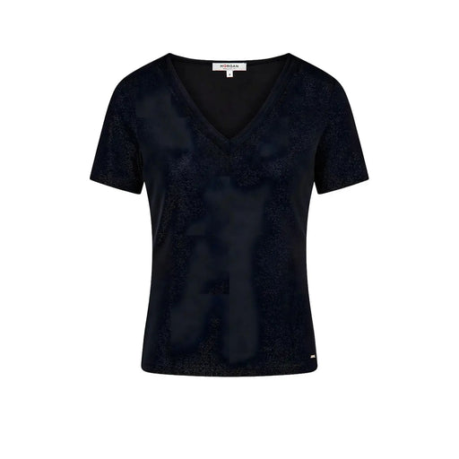 Morgan De Toi Schwarzes, kurzärmeliges Damen-T-Shirt aus Polyester mit V-Ausschnitt top mit dezent schimmernder Textur für lässige Kleidung