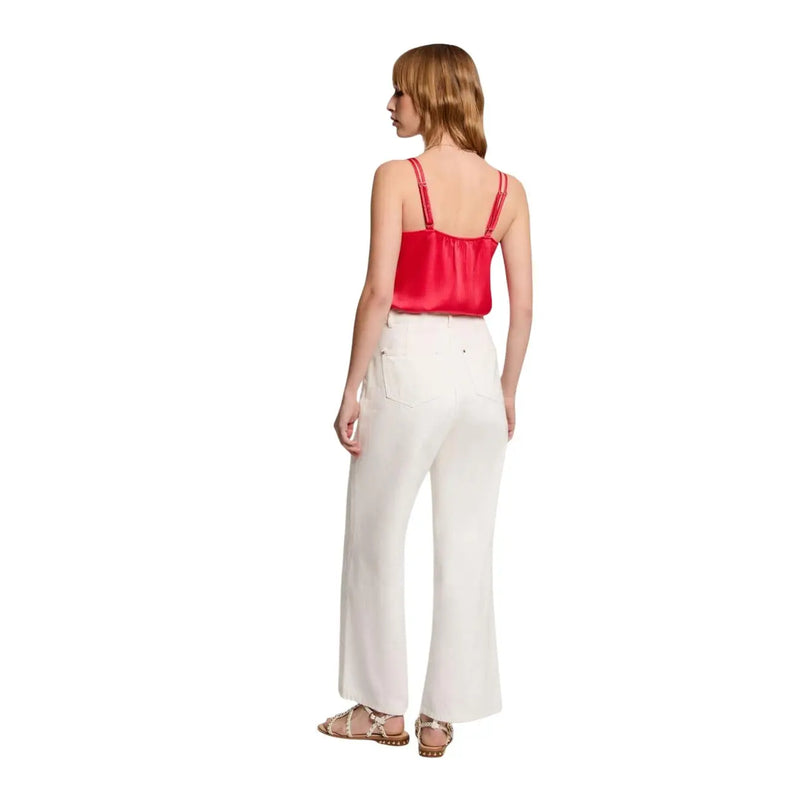Ein leuchtend korallenfarbenes Satin-Camisole mit dünnen Trägern von Morgan De Toi Damen-Trägerkleid mit V-Ausschnitt top 242 OLAFI-Kollektion