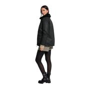 Morgan De Toi Schwarze Damen-Kunstlederjacke mit flauschig gefüttertem Kragen und Knopfleiste