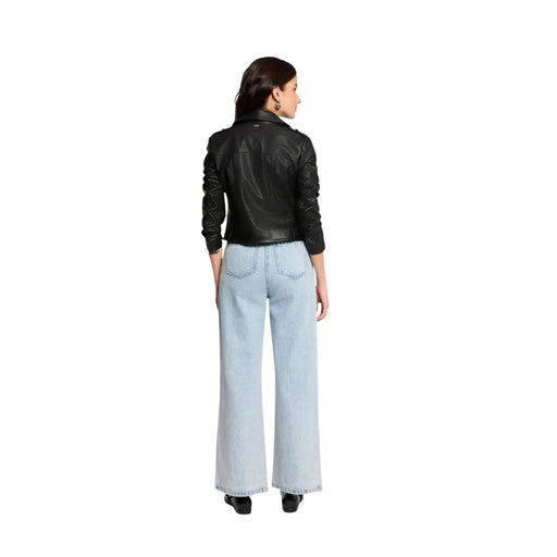 Morgan De Toi Schwarze Bikerjacke für Damen aus Kunstleder mit langen Ärmeln und klassischem Kragen aus Polyurethanmaterial