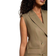 Beigefarbener, ärmelloser Blazer mit goldfarbenen Knöpfen und strukturiertem Revers von Morgan De Toi Damenweste grün, Polyestergemisch